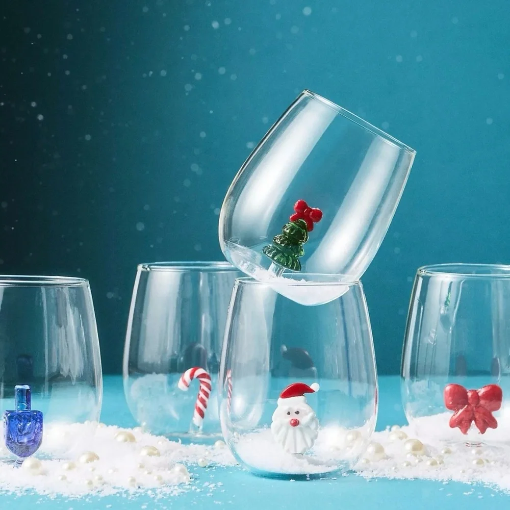 Anthropologie Jolly Icon Stemless Wine Glass | Christmas | Christmas Tree | NEW